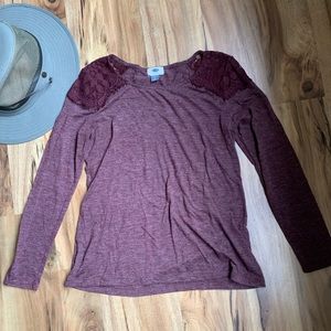 Old Navy Burgundy Lace Shoulder Top